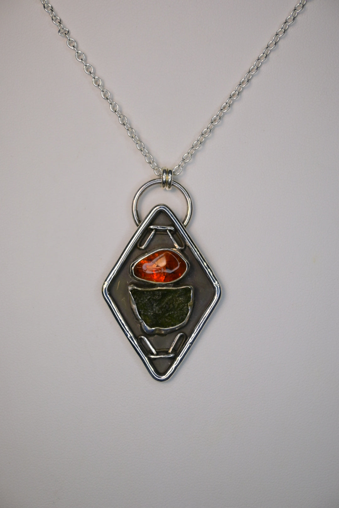 'Large' Moldavite & Amber Necklace