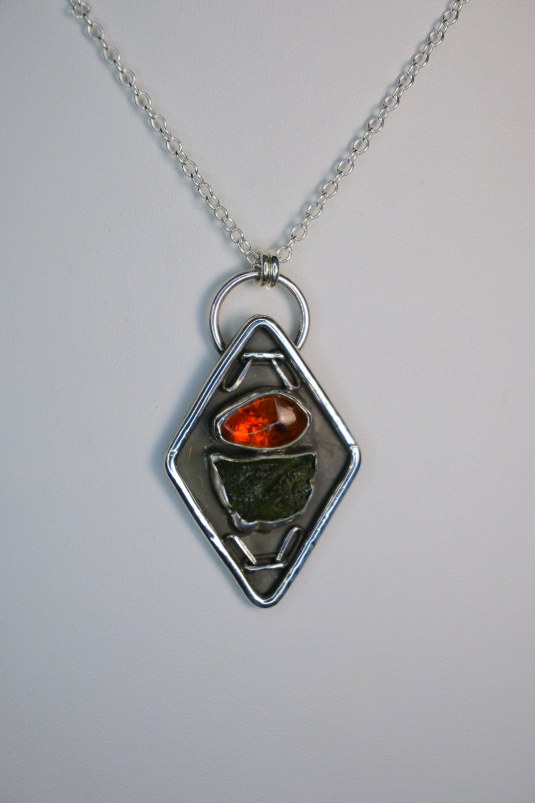 'Large' Moldavite & Amber Necklace