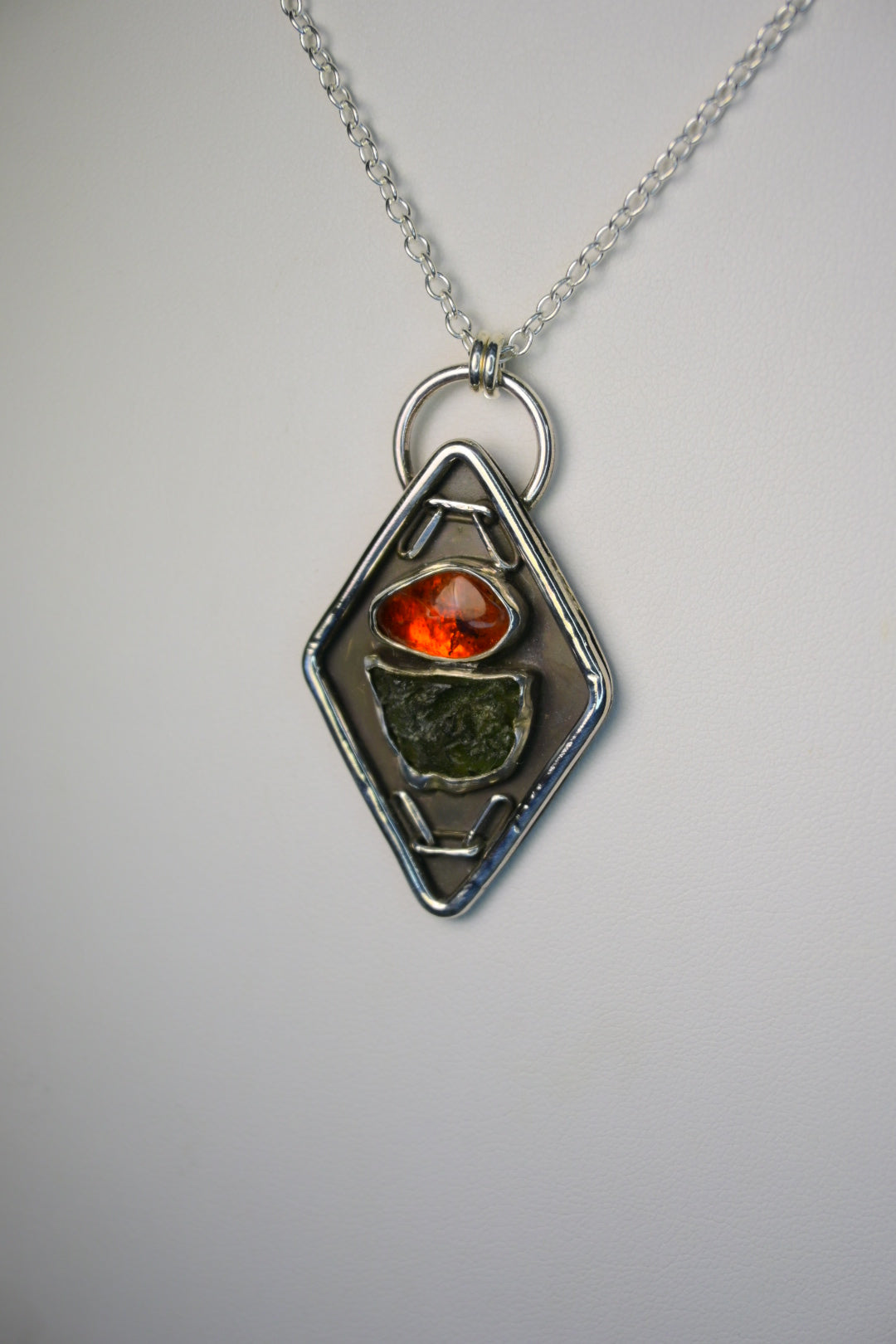 'Large' Moldavite & Amber Necklace