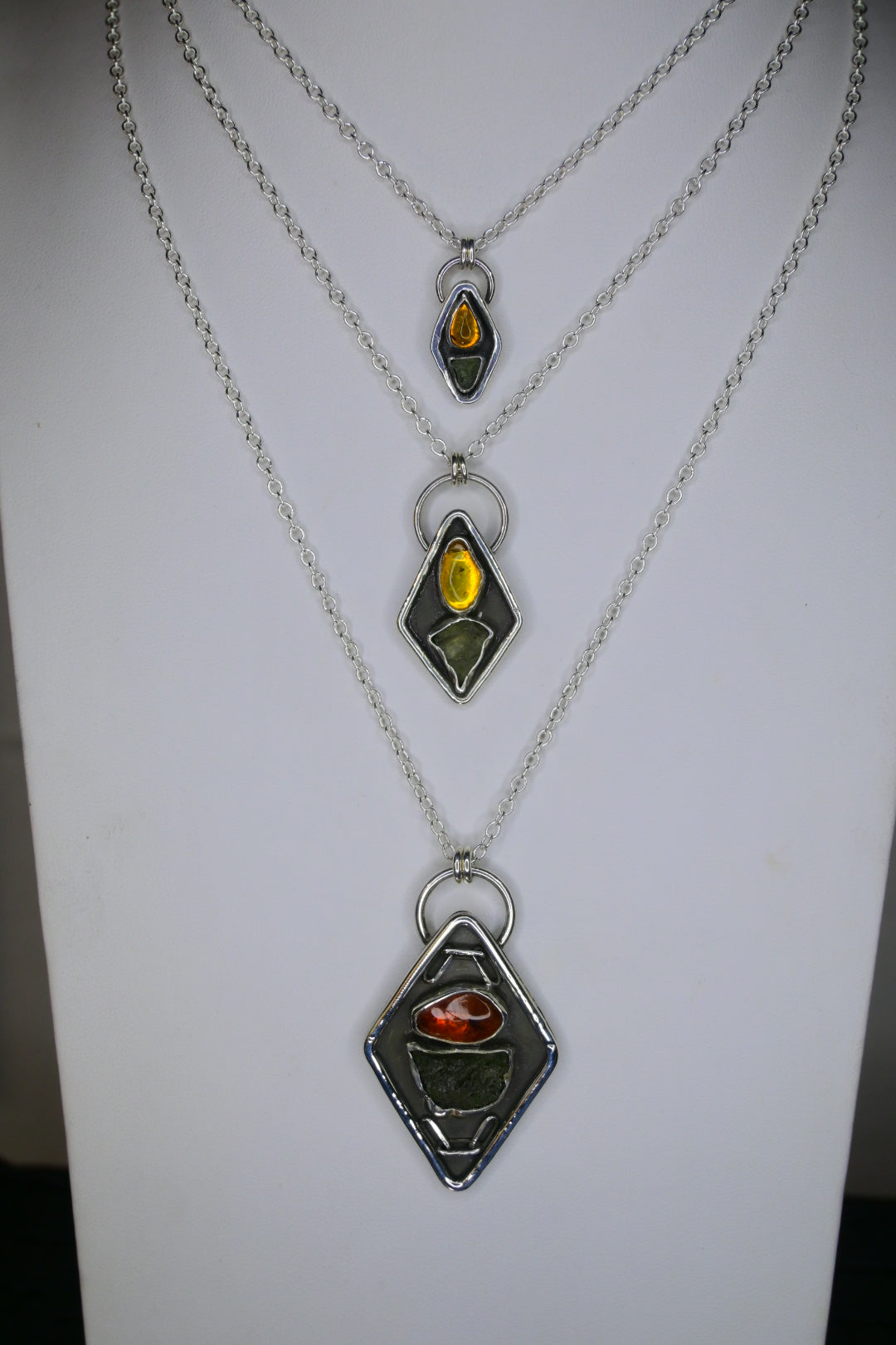 'Large' Moldavite & Amber Necklace