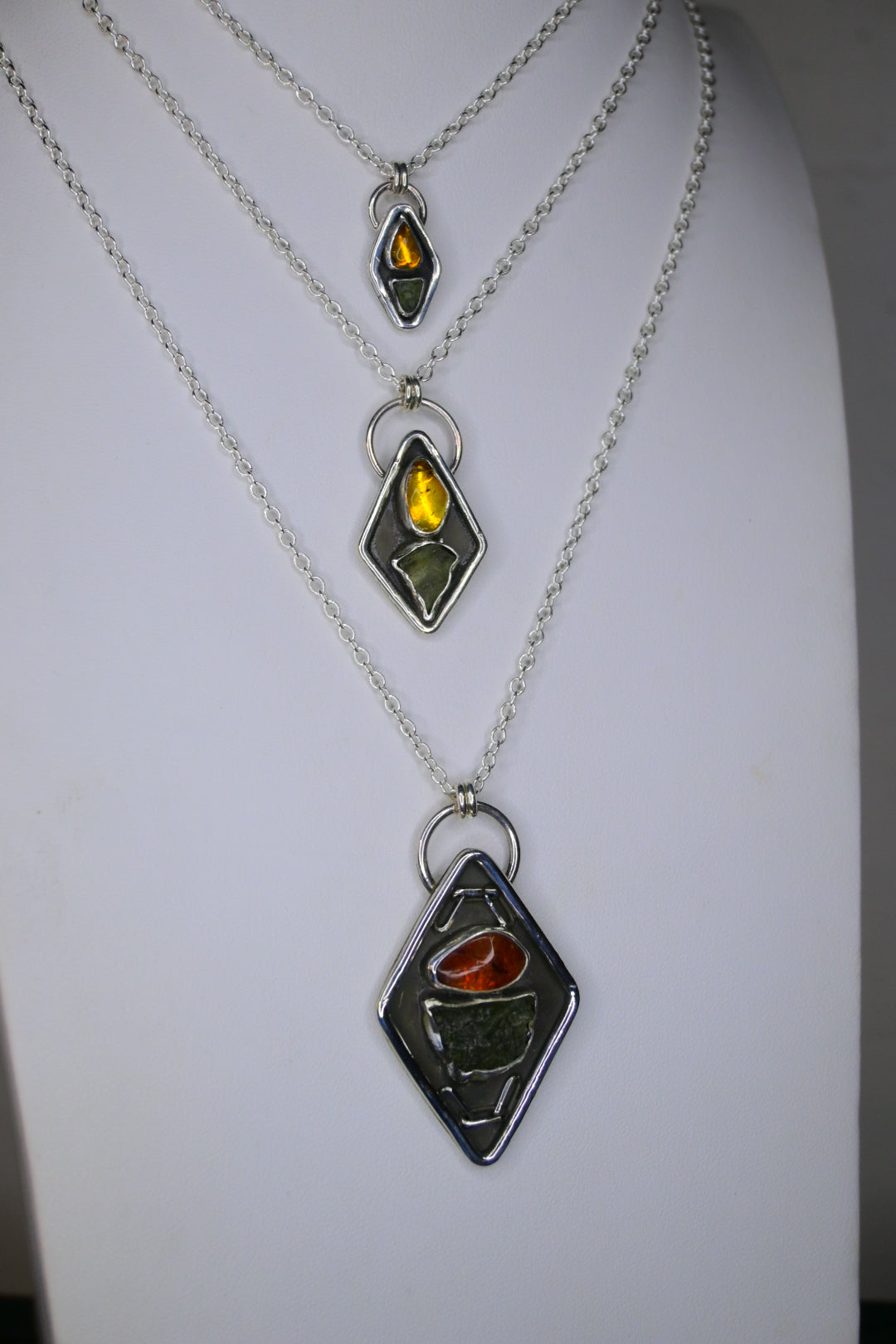 'Large' Moldavite & Amber Necklace