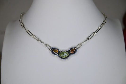 Moldavite & Amber Choker