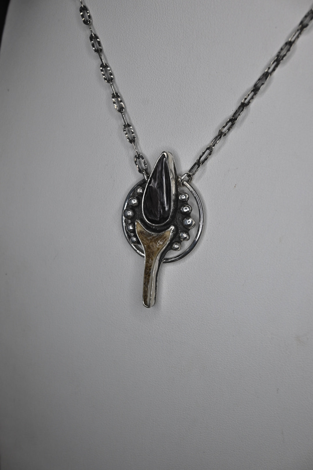 Polished Vertebrae & Hypersthene Necklace