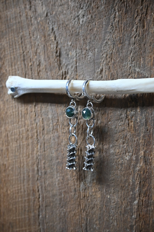 Snake Vertebrae & Moss Agate Earrings